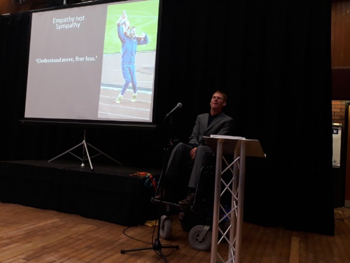 NPTSuptMusgrove's tweet photo. Stephen Miller MBE opened the Expert by Experience Event at Gateshead Library today as part of #NHCAW2018 . He was an inspiring speaker who spoke with great humour talking about celebrating rather than highlighting diversity. #BeingYouIsNotACrime @northumbriapol 👏👏🥇🥈🥉 https://t.co/JA2v67uxl0