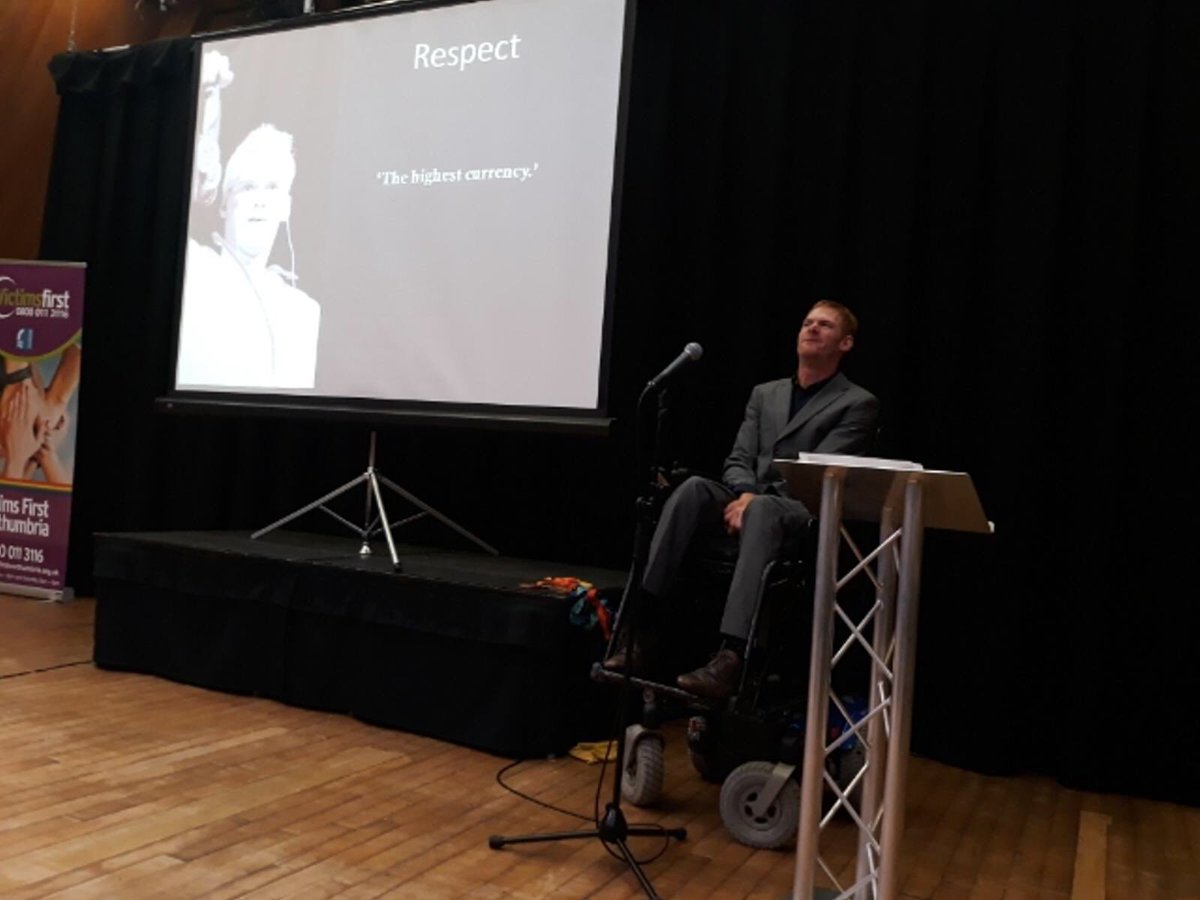 NPTSuptMusgrove's tweet photo. Stephen Miller MBE opened the Expert by Experience Event at Gateshead Library today as part of #NHCAW2018 . He was an inspiring speaker who spoke with great humour talking about celebrating rather than highlighting diversity. #BeingYouIsNotACrime @northumbriapol 👏👏🥇🥈🥉 https://t.co/JA2v67uxl0
