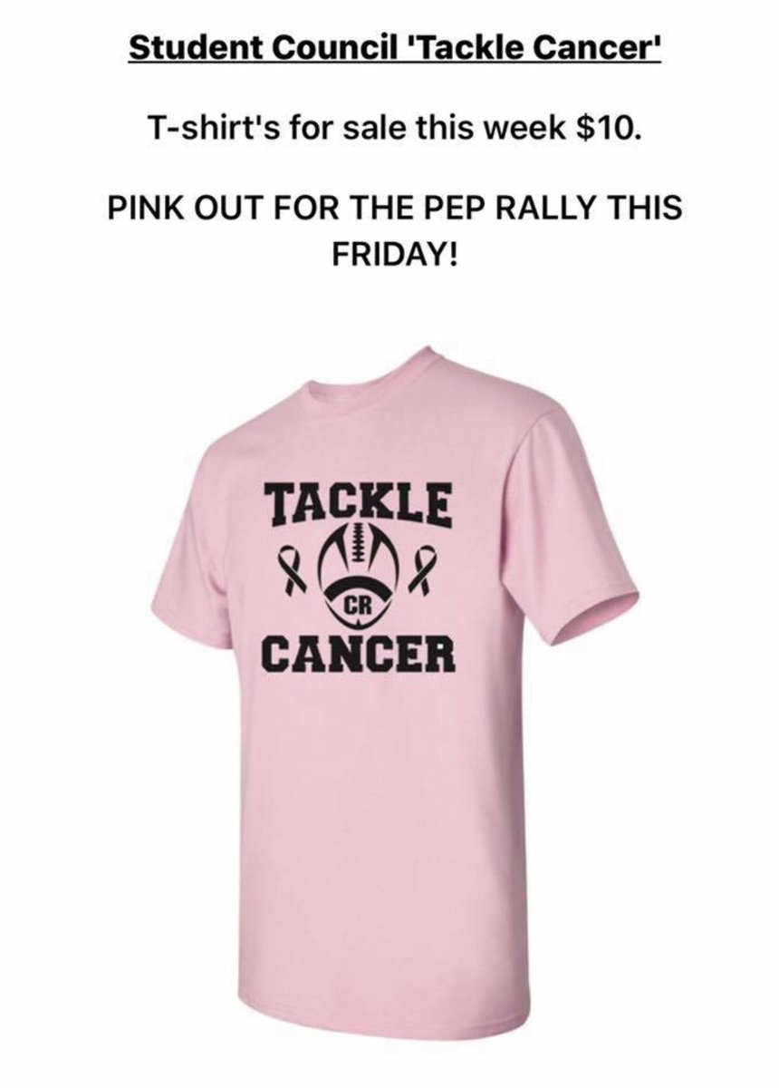 MiddleCouncil's tweet photo. Come to the school store for a Tackle Cancer shirt for our Friday pink out!  $10 each. https://t.co/bcWglhMtLa