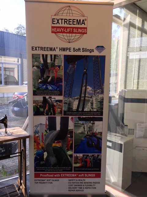 Received the new banners with beautiful pictures of the EXTREEMA® slings proofload at Van Oord. Can be seen at the Offshore Energy Exhibition next week!