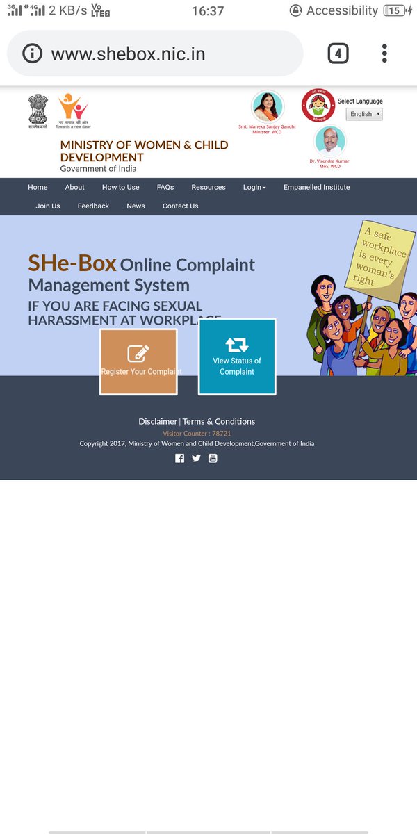 vikashkr0308's tweet photo. Very glad to see #sHe_box launched by @MinistryWCD .Now "NO" Sexual harassment at workplace....

#RespectWomen A safe workplace is  every woman's right. https://t.co/sQhNGdRjlI