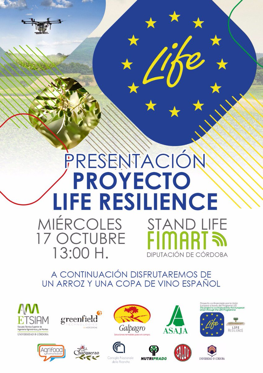 Presentación del proyecto LIFE RESILIENCE en el marco de @Feria_Fimart @ETSIAMCordoba @ASAJACORDOBA @Galpagro @Agrifoodcom @agrodrone  #LifeResilience #Xylellafastidiosa #XF #olivar #almendro