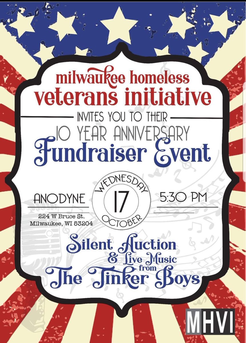 EmpowerOneNow's tweet photo. ****TODAY**** Let's help a homeless Vet have a warm place to sleep. Please join us this evening at the 10th Anniversary celebration and fundraiser of @Mke. @mkehomelessvets. #Veteran #Vets #Homeless #homelessness #Honor #MKE #NLCS2018 #tinkerboys #givebacktothecommunity https://t.co/zBNrV5u2nu