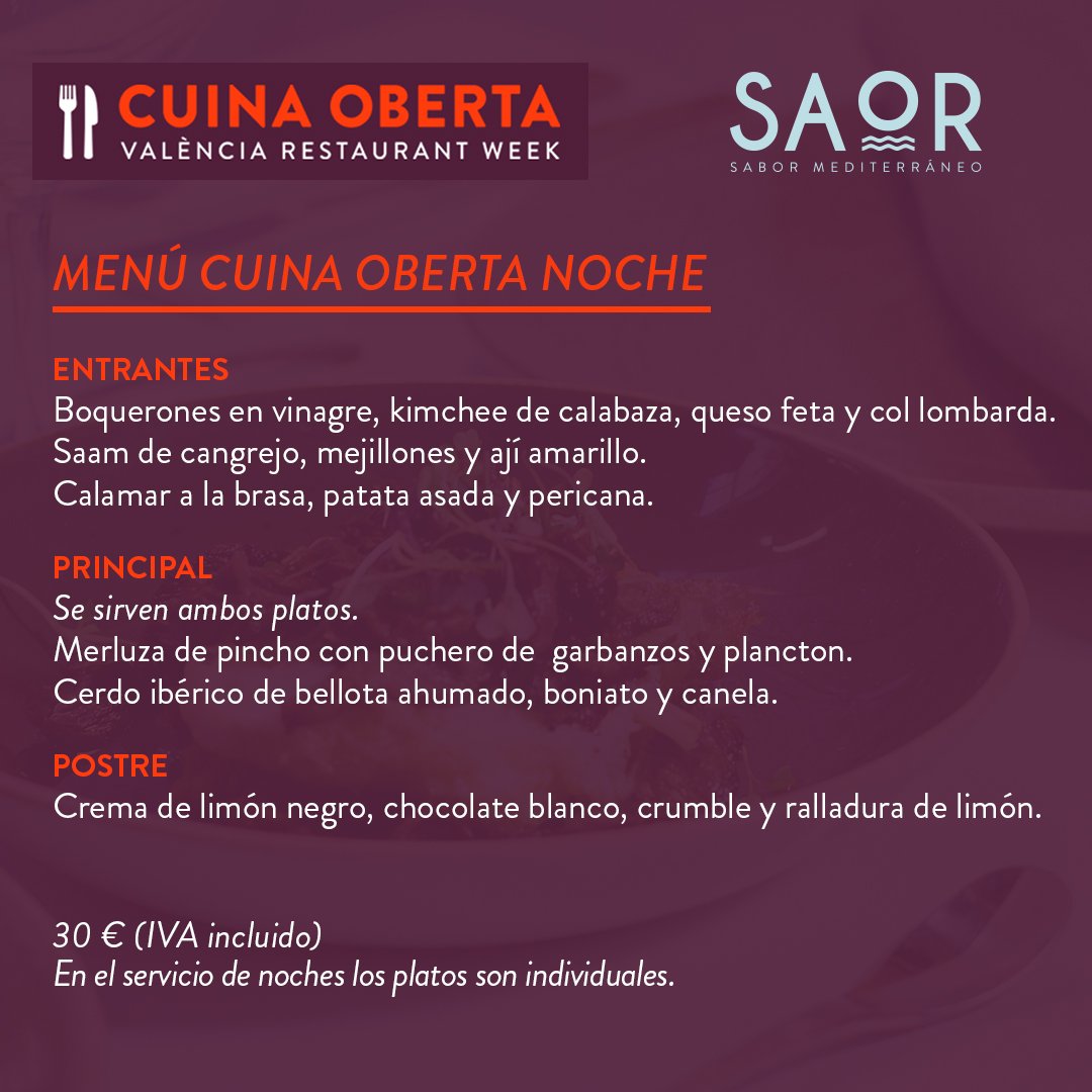 PlateroChef's tweet photo. 🆕 Mañana arranca una nueva edición de #VALENCIACUINAOBERTA y, en @SaorValencia, hemos preparado estos menús para que vengas a vernos.

Haz tu reserva en el 963 913 815 o a través de https://t.co/EysOcdXe62 https://t.co/rdJsnPPoqI