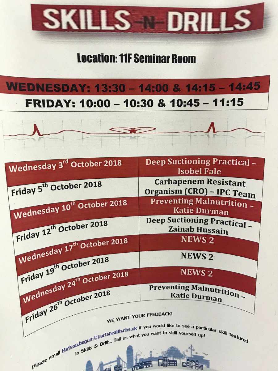 Just a reminder NEWS2 Training at Skills and Drills today 13:30-14:00 &amp; 14:15-14:45 on 11F Seminar room at RLH!