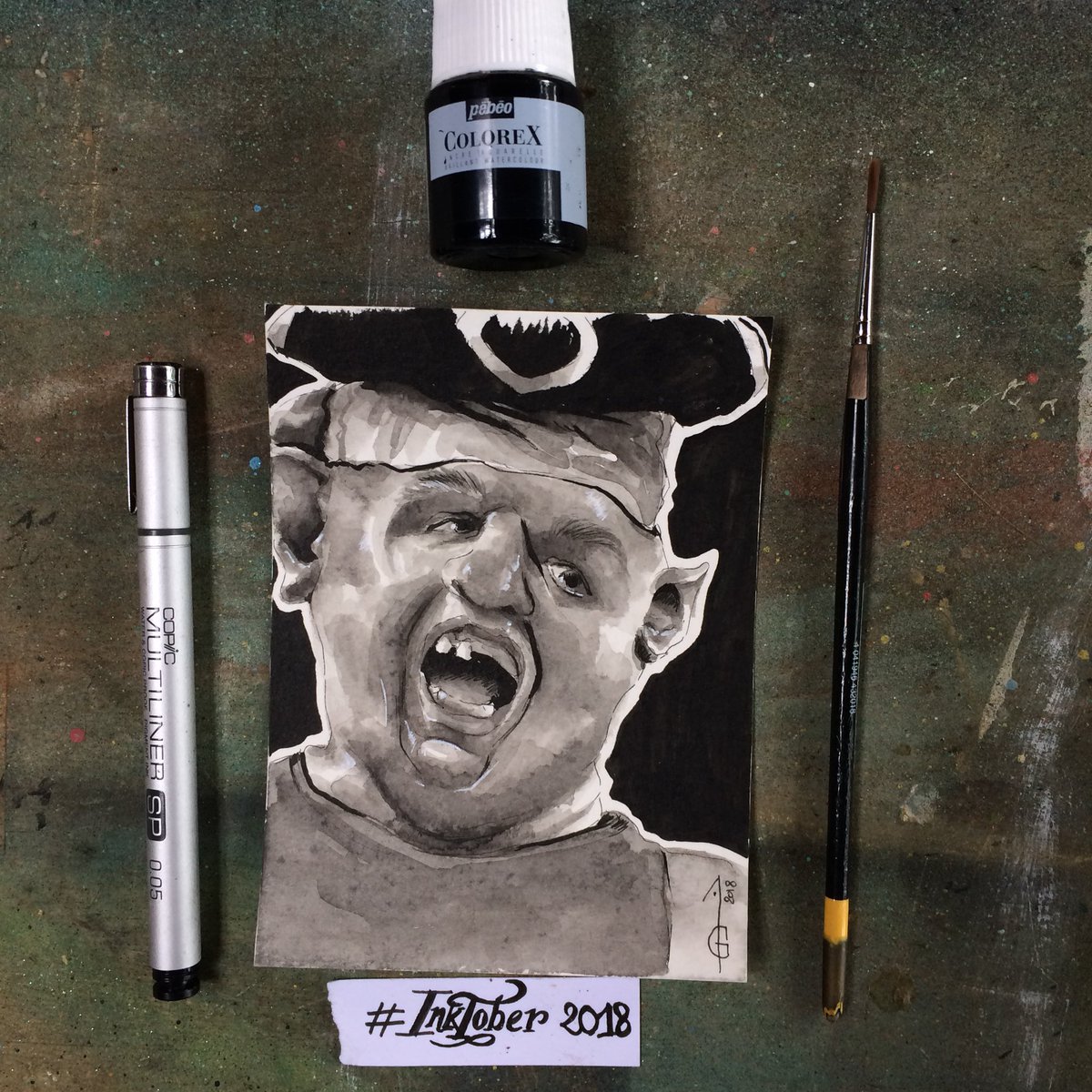 AudreyGianelli's tweet photo. Day 17 of the Inktober :
Swollen.
•
•
Made with @CopicEurope liner pen and @Pebeopaints black ink.
•
•
#inktober2018
#inktober #inktober2018day17 #art #artist #swolle  #goonies #thegoonies  #drawing #dessin #ink #artwork 
#illustration #copic #pebeo https://t.co/YI9BwZkKmi