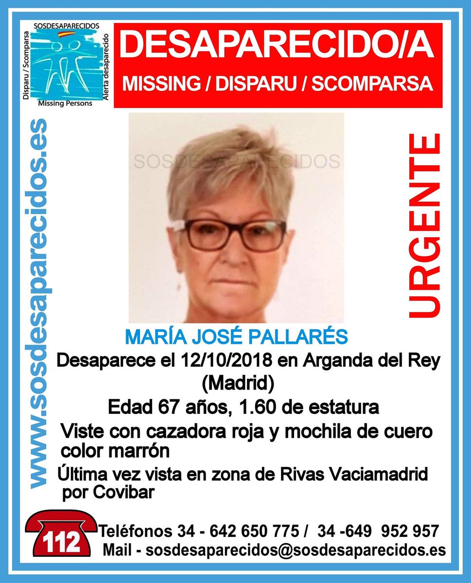 guardiacivil's tweet image. 🆘MuyUrgente⚠
Esta es María José y ha #desaparecido en la zona de Rivas - Arganda  #Madrid
¿La has visto?
☎️062
☎️112
Tu RT no cuesta nada y ayuda mucho