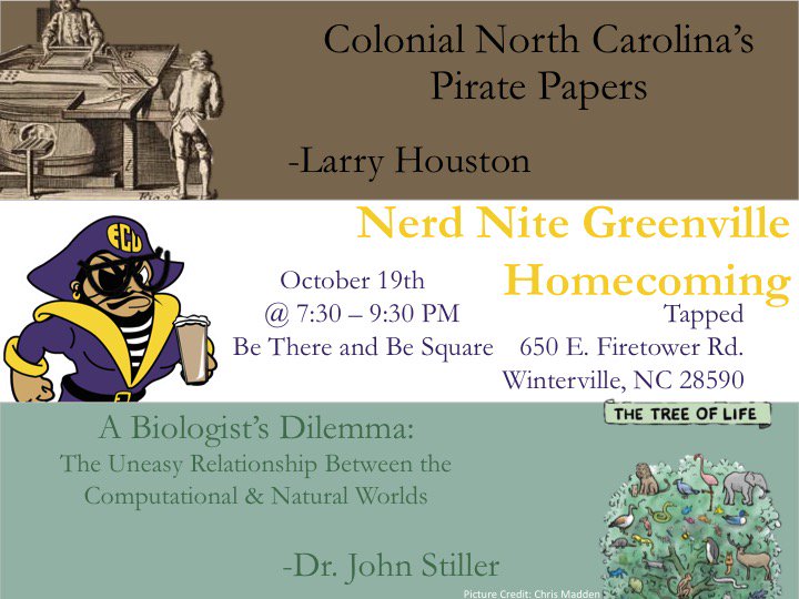 NerdNite252's tweet photo. It's happening this Fri(yay) Nerds! #NerdNite Greenville will be doing homecoming with a 🏴‍☠️ &amp; 🦜 vibe! Come join us on the high seas of 🍻 @Tapped650 @GoodGreenville #bethereandbesquare @EvolutionPirate 🤓 https://t.co/8jy3UEmMkP