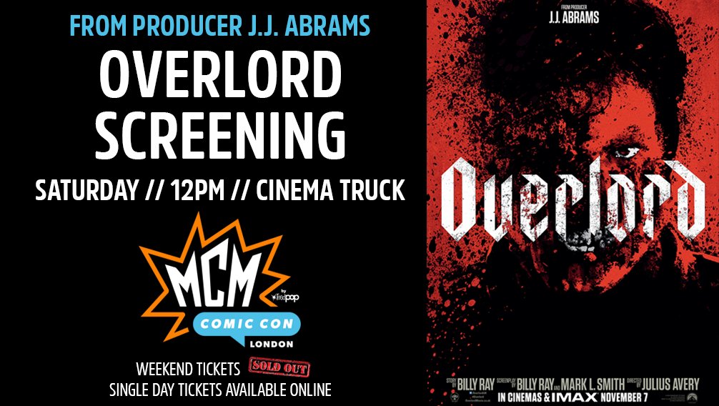 From producer J.J. Abrams, don't miss our exclusive screening of upcoming release "Overlord" at MCM London Comic Con! 

INFO: bit.ly/2yni66Z
TICKETS: bit.ly/2mayocb