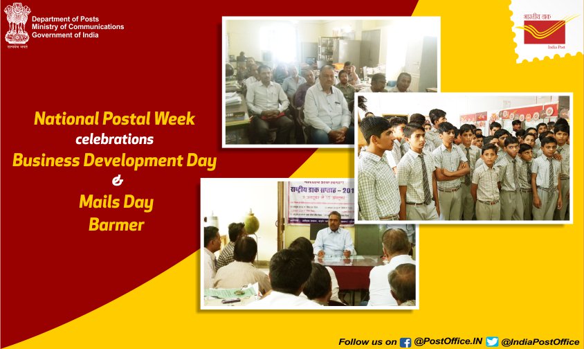 IndiaPostOffice's tweet photo. #NationalPostalWeek celebrations #BusinessDevelopmentDay & #MailsDay #Barmer https://t.co/385R402dpS