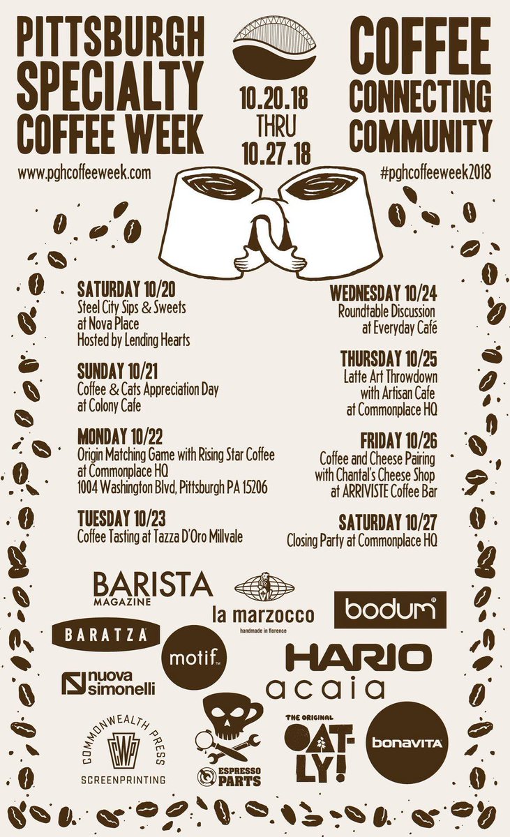 LendingHearts's tweet photo. Saturday's #SteelCitySipSweets is the kick off event to @PghCoffeeWeek but have you checked the other wonderful events taking place during the week? Be sure to Like/Follow their page!
Come out and support local & the #Pittsburgh #coffee scene! We'll see you there!
#PSCW https://t.co/tzGml6pBjA