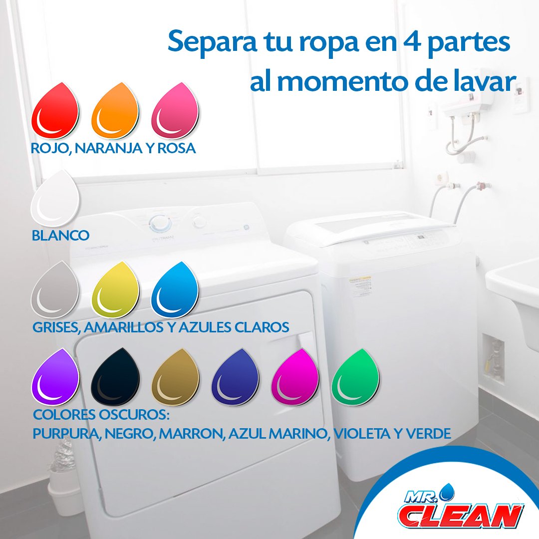 MrCleanVe on Twitter: 1 prendas de color blanco Grupo 2 prendas color rojo, naranja y rosado Grupo 3 prendas grises, amarillas y azules claros Grupo 4 colores oscuros #Tips #Lavado #