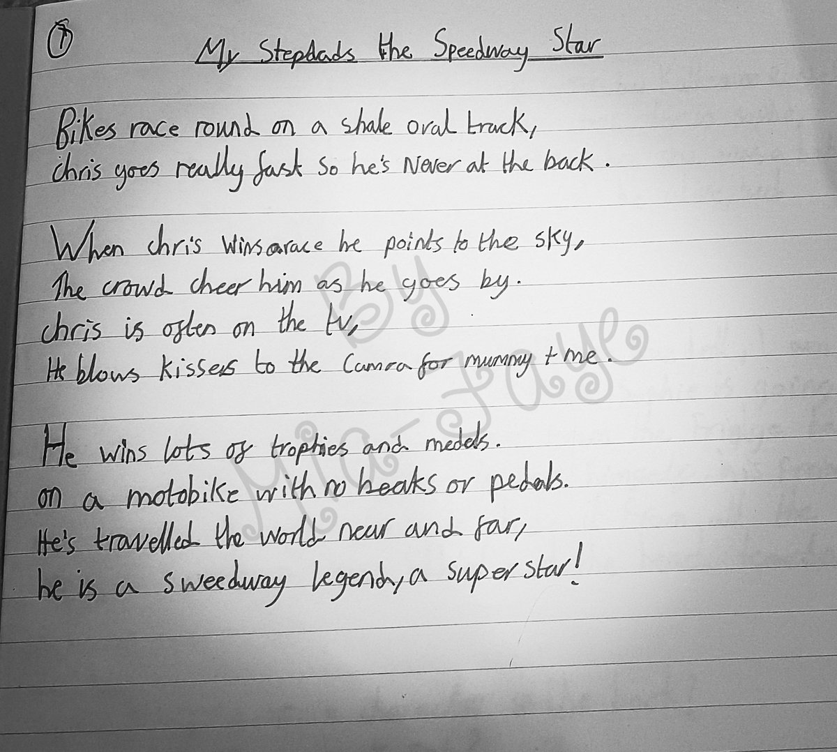 Emma_Lou_07's tweet photo. Mia-Faye has to write a poem for homework. This is her first attempt - apart from a few spelling mistakes, i think she's done pretty awesome .. I love that she wrote it about @BomberHarris37 💙 x https://t.co/JAfTzkrblf