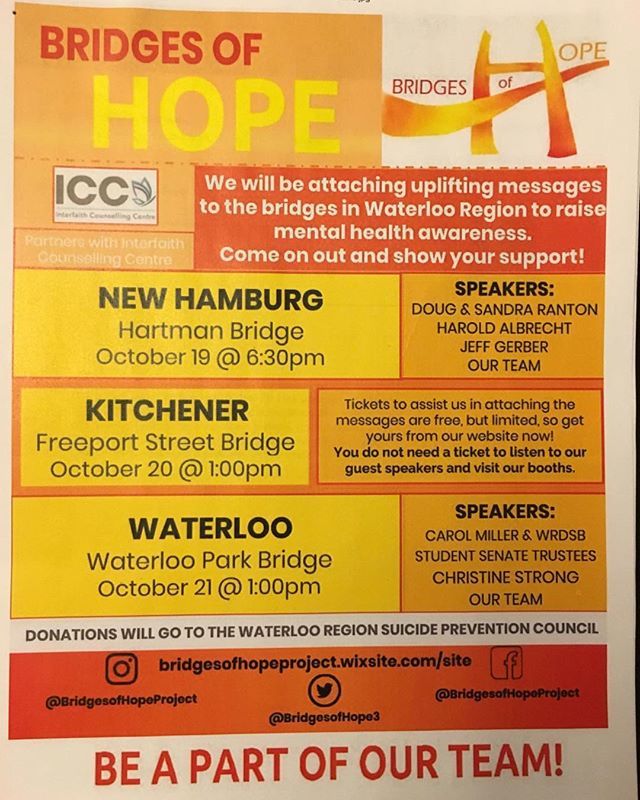 Please consider attending one of these events this weekend.  Details available at bridgesofhopeproject.wixsite.com/site