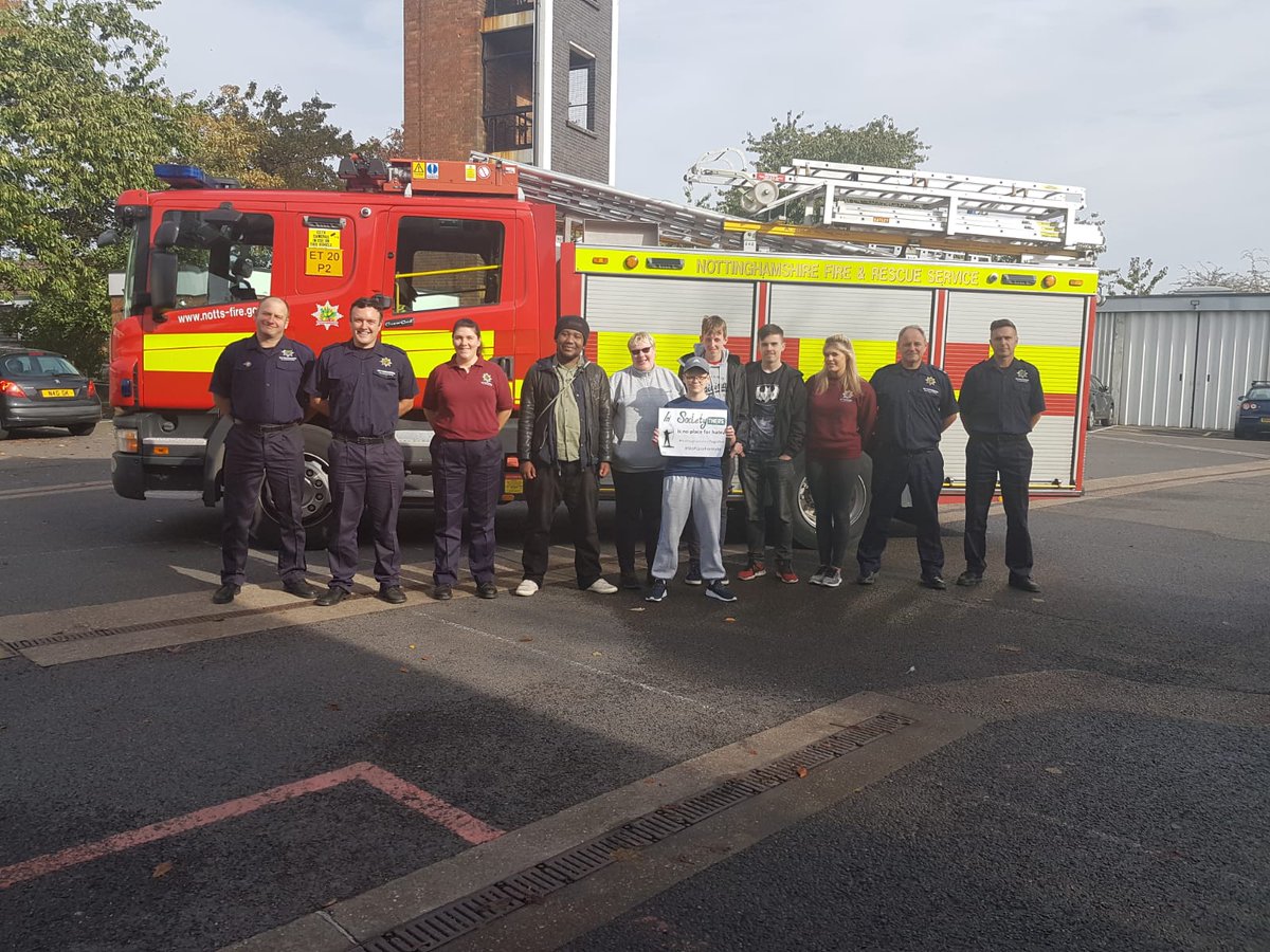 NFRSPrinceTrust's tweet photo. It’s Hate Crime Awareness Week and we @nottsfire &amp; @NFRSPrinceTrust are working together across Nottingham against all forms of hate crime #NottinghamshireTogether #NoPlaceForHate #NHCAW #NotInOurSociety https://t.co/SzoWT9GrZs