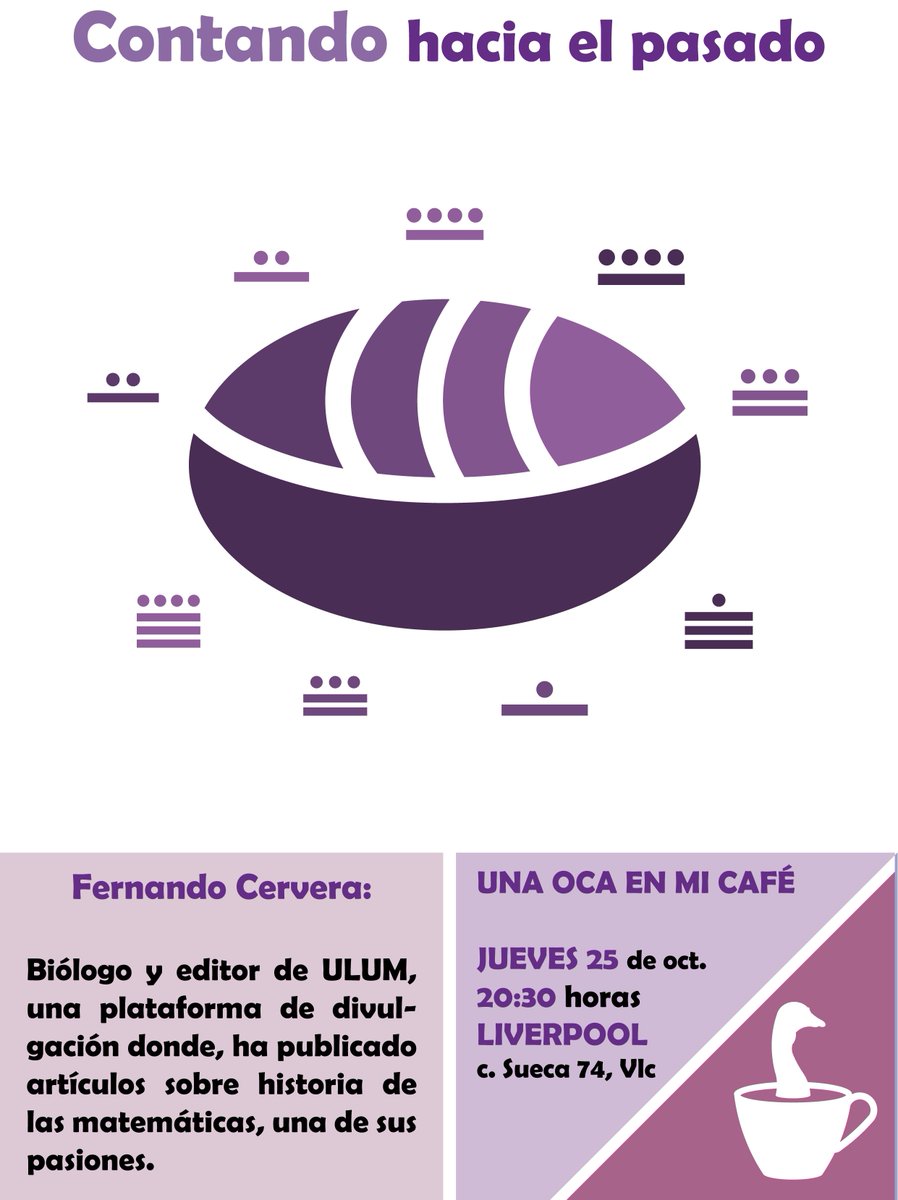 Nueva charla de <a href="/ocaenmicafe/">Una Oca en mi Café</a> esta vez hablamos de cómo contamos y cómo hemos contado los humanos. Con <a href="/FernandoCervera/">Fernando Cervera Pardenilla</a>, editor de <a href="/ULUM_revista/">ULUM</a> 
¿Nos vemos allí?
