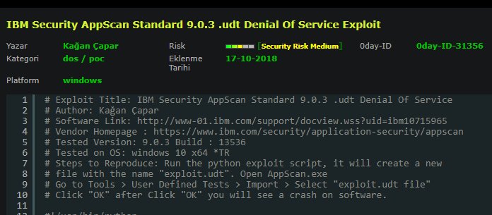 kagancapar's tweet photo. IBM Security AppScan üzerinde incelemeler yaparken karakter kontrolünün olmadığını gördüm "Kullanıcı tanımlı test" ekranında geçici olarak yazılımın çalışmamasına neden olan "DOS" bulunmaktaydı. Yayın 0day'e teşekkürler. #IBM #DOS #0daydatabase
https://t.co/65ZVWgPSa4 https://t.co/Oc41L0xJap