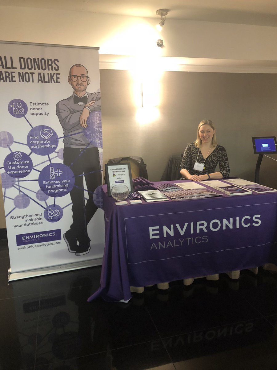 AllenDavidov's tweet photo. The @EnvironicsA team is all set up at #Apra2018 and can’t wait to meet everyone! Come talk to @JenniRob or myself, or catch our session with @MHFoundation1 later today! #DataForGood #Analytics #Data #Fundraising #Research #Prospecting https://t.co/tlS4NLu3sU
