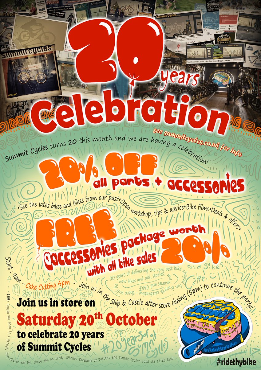 It's our 20th Birthday and this Saturday (20th Oct) we will be celebrating with some great 20% OFFers. Find out more: summitcycles.co.uk/our-20yr-celeb…