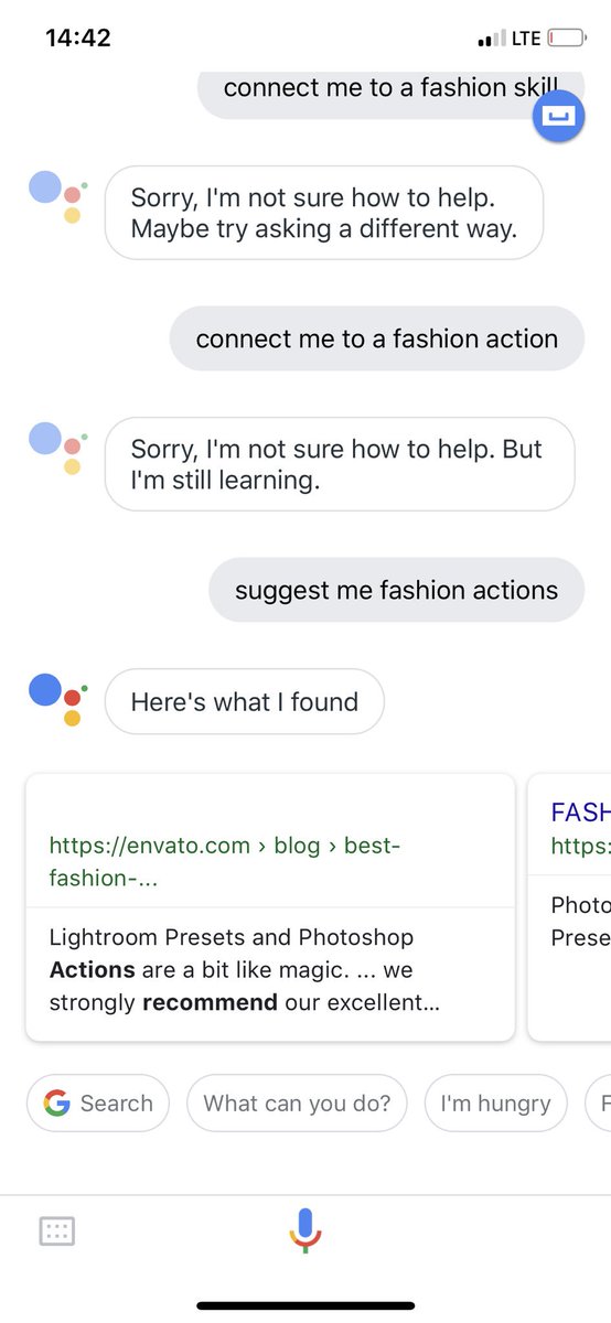 Natreen's tweet image. Hey @Google please work on the discovery of #bots #googleactions 🤖 #voicefirst #fail