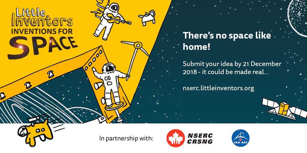 We’re inviting all little inventors to submit drawings of their big ideas to improve life in space. The most ingenious ideas will be made into real objects and <a href="/Astro_DavidS/">David Saint-Jacques</a> will present two of the drawings during <a href="/Sci_Od/">Science Odyssey</a>! ow.ly/8Le430hQaFc