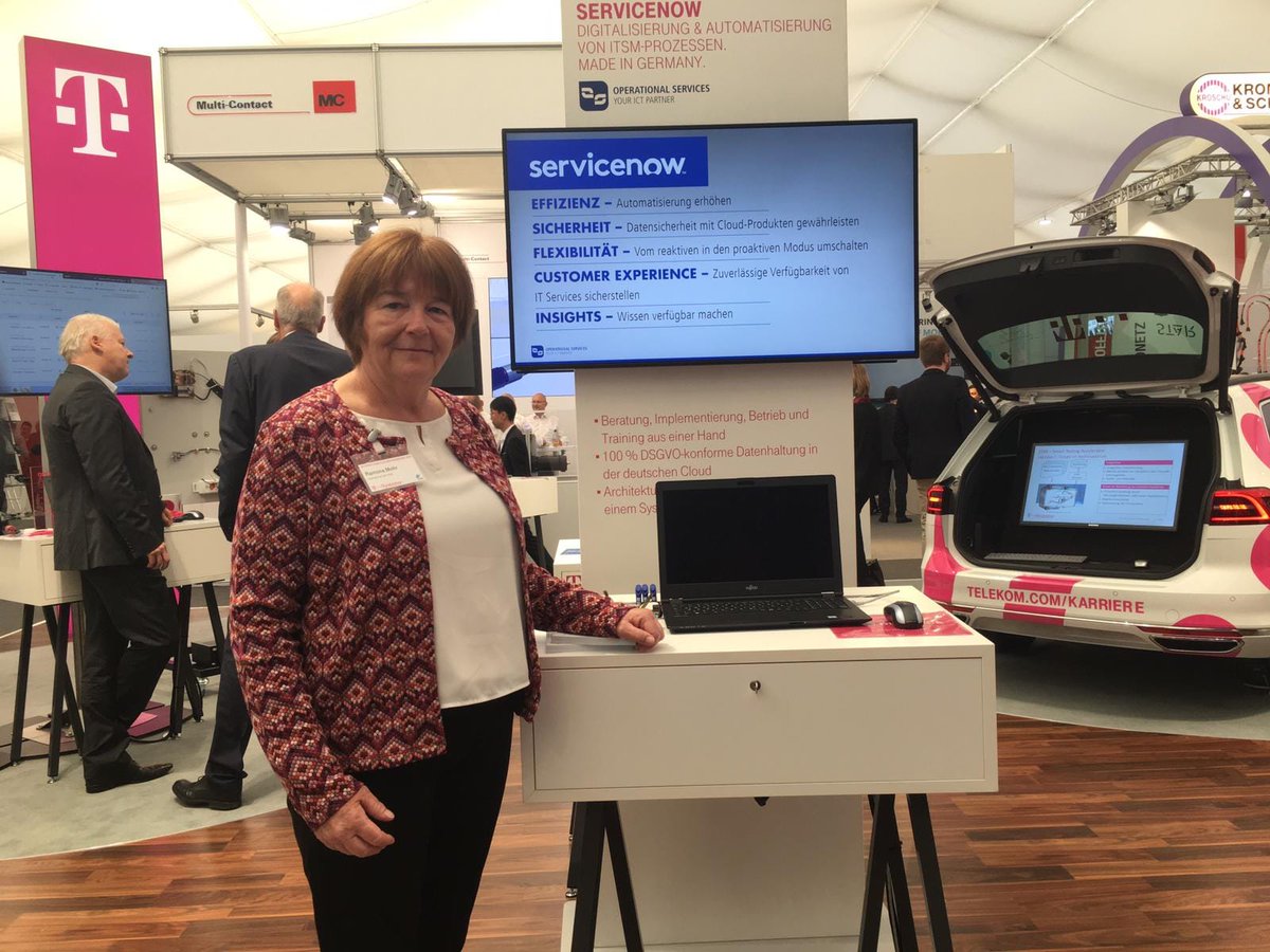 tsystemscom's tweet photo. T-Systems is also supported by the @OS_ICT partners. They are not only experts on the certification standard #TISAX, but also present #ServiceNow today, which automates and digitizes #ITSM processes. #IZB2018 #makeadifferencewithIT https://t.co/OFSit99WUw