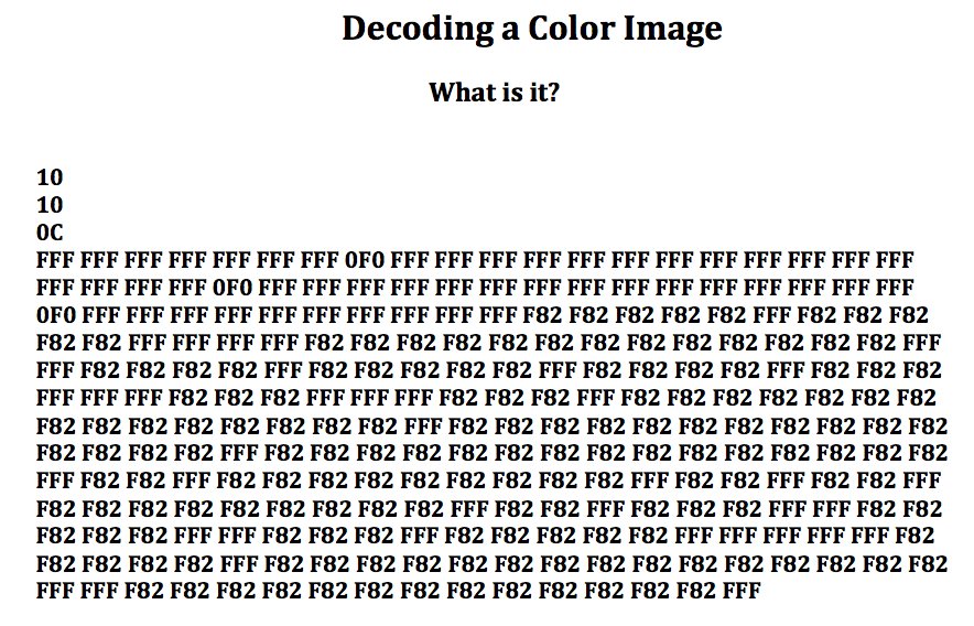 Kathy__Tyler's tweet photo. Can you convert this list of hexadecimal numbers into an image?  AP Computer Science Principles students can! https://t.co/BfN8ciYpqK