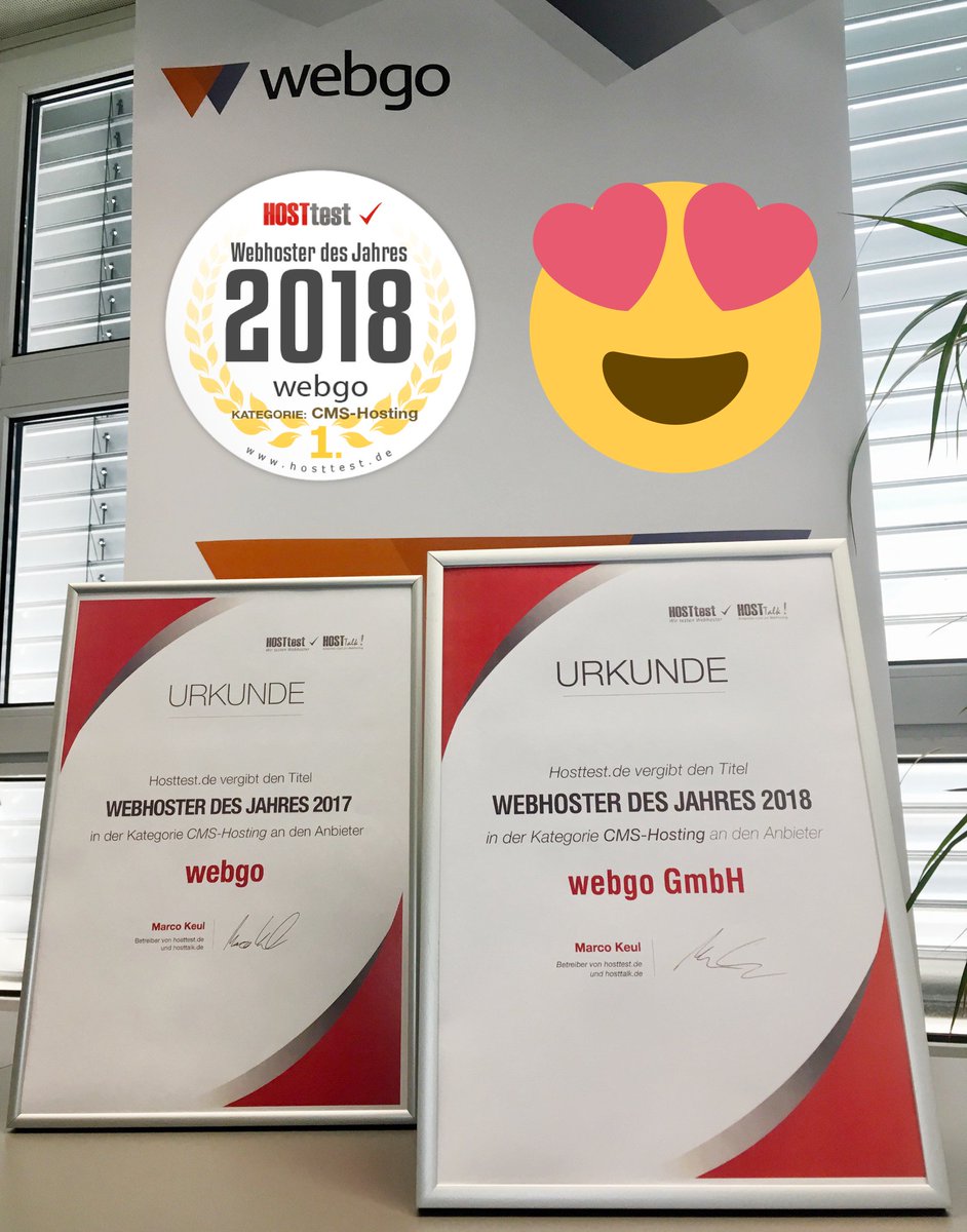 webgo_de's tweet photo. 🥇🏆🥇
PLATZ 1 - Webhoster des Jahres in der Kategorie CMS-Hosting! 😍
Somit ist die Mission Titelverteidigung geglückt.
Wir bedanken uns ganz herzlich für Eure zahlreiche Unterstützung!
Unser Ziel für nächstes Jahr? Das Triple! 😉
#cms2018 #hosttest #Auszeichnung #Award https://t.co/Rf2dC1w467