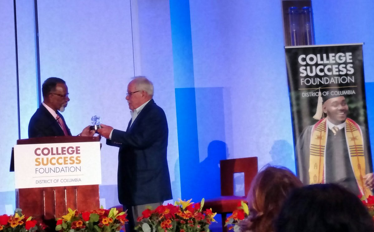 TRINITYPREZ's tweet photo. Herb Tillery presents Jim Sinegal with a crystal eagle to thank Jim for so much generosity to DC students @DC_CSF #csfdc https://t.co/nIGuWMajpF