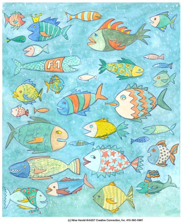There is something fishy going on around here.  Nina Herold's fish are somewhat funny and fierce at the same time.  #whimsicalfish #fishart