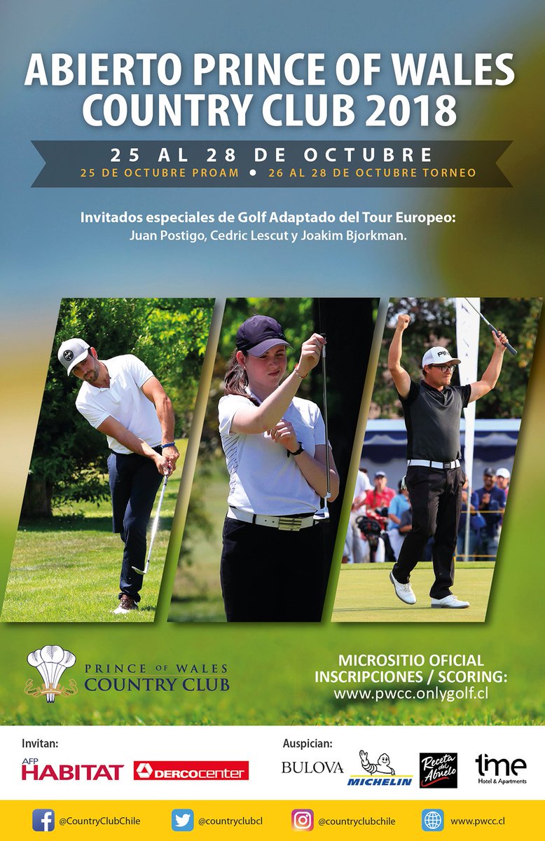 Aún siguen habilitadas las inscripciones para el Abierto de nuestro Club que se jugará del 25 al 28 de octubre. ¡Invitados especiales: vuelve Postigo y se unen los destacados golfistas adaptados, Cedric Lescut y Joakim Bjorkman. ¡IMPERDIBLE! Inscripciones: goo.gl/YQvSCT