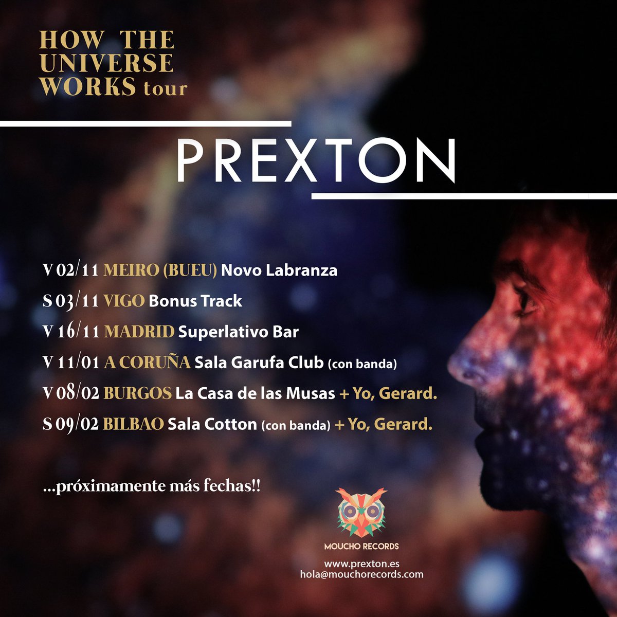 Prexton8's tweet photo. ¡Estas son las primeras fechas de la gira de #HowTheUniverseWorks! 🚀
Pasaremos por #Meiro, #Vigo, #Madrid, #Coruña, #Burgos y #Bilbao. ¡Y sólo faltan dos días para que salga el disco! 🛸 https://t.co/6qNbVU6JZ6