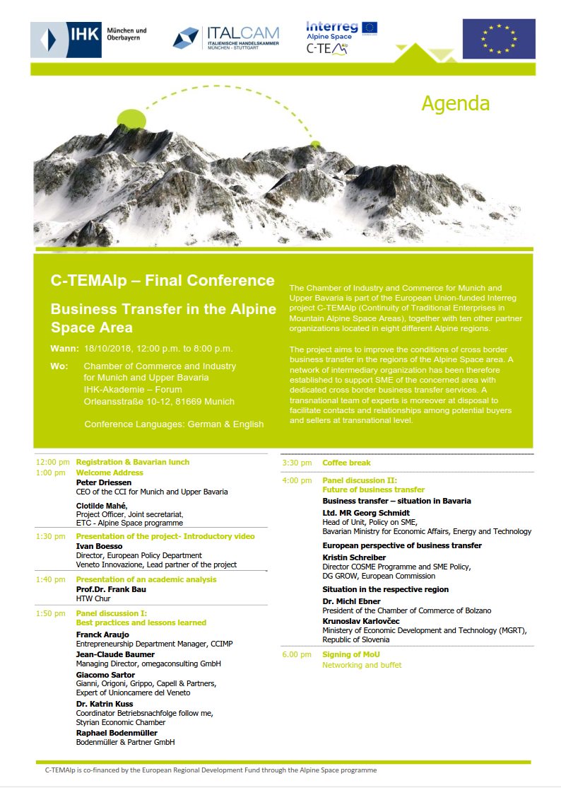 CTemalp's tweet photo. Are you sure you know how to #transfer a #business in the #AlpineSpace?
You can discuss with us tomorrow at #CTEMALPfinalconference
https://t.co/p6oGFwZDVK
#businesstransfer #madewithalpinespace #marketplace https://t.co/dkOCFkUTt9