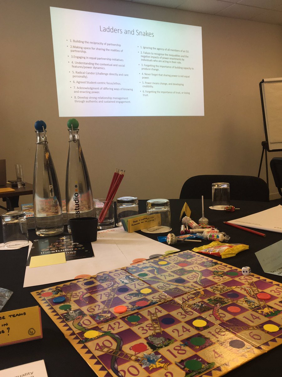 Snakes and ladders board game with <a href="/SalfordUni/">University of Salford</a> <a href="/salfordsu/">Salford SU</a> to discuss the positive ways to develop an effective union-university partnership and the challenges that need to be overcome #QM18