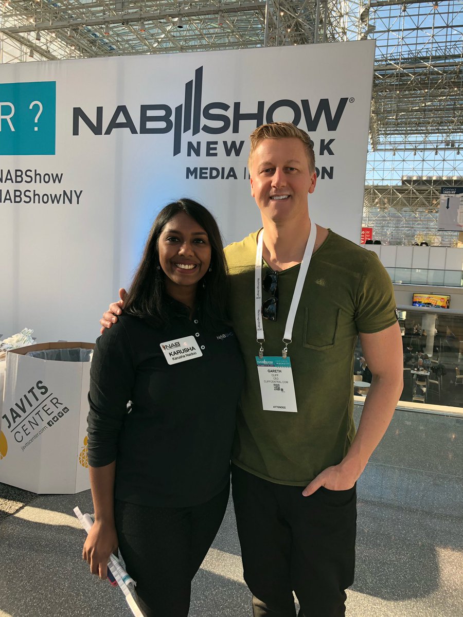 GarethCliff's tweet photo. 2 minutes at the @NABShow in New York and I bump into a South African. Good to meet you Kerusha Naidoo! #broadcasting #podcasting #mediainaction #ccworldwide #ccinnewyork https://t.co/F5bElYi2YL