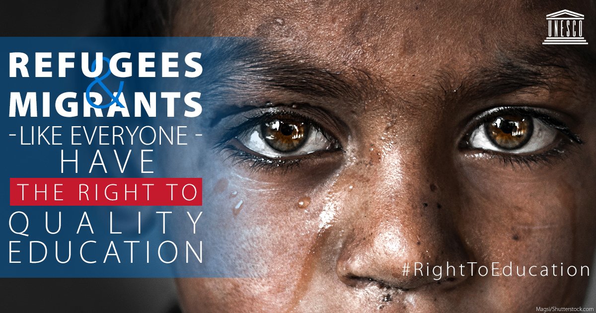UNHCR_Education's tweet photo. Half of the world’s #refugees are children. Of the children who are of school age, more than half are not getting an #education – that equates to 4 MILLION young minds not in #school even though they are bursting with potential. 
Join us calling for the #RightToEducation https://t.co/n1FmfYnHEO