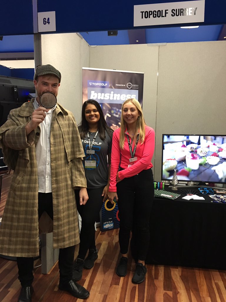 AnswersPI's tweet photo. With Susie and Tiegan of @TopgolfUK and #Sherlock of Answers Investigation @WokingMeansBiz #wmbexpo18 https://t.co/VaIXXdEV1u