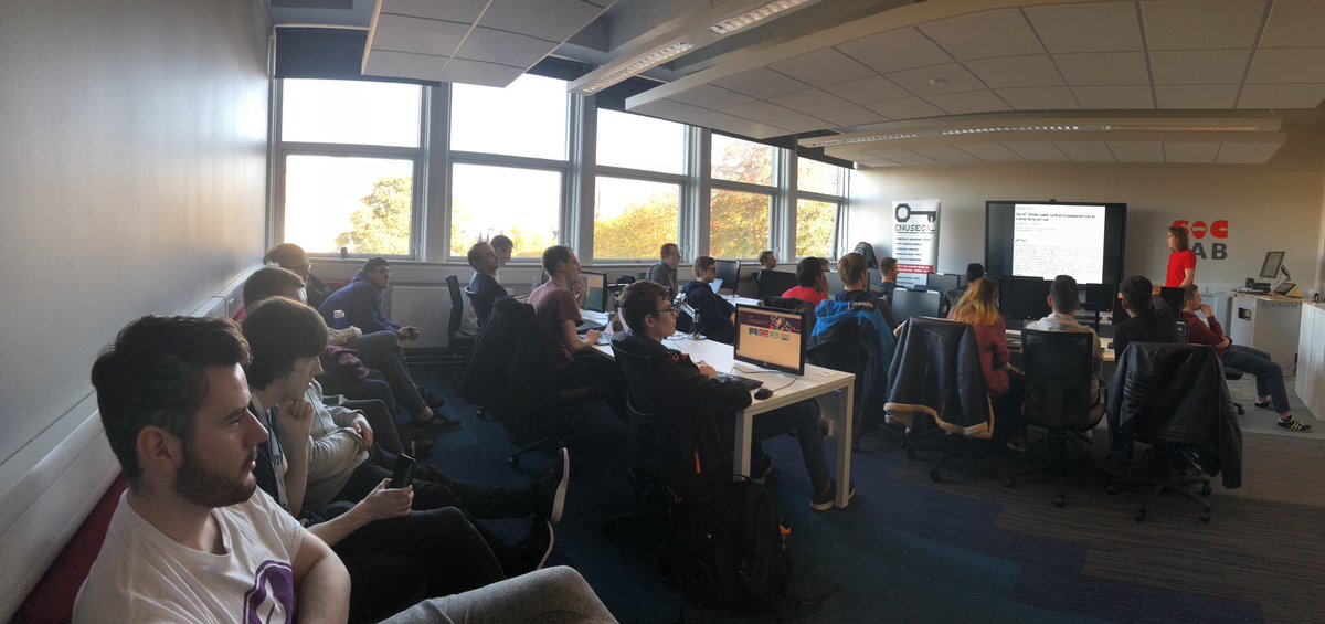 enusec's tweet image. 📄ENUSEC: Dissertations 💻

Session is well underway with @TheHairyJ talking about his Honours dissertation in the #SOCLAB. 

A surprisingly high turnout from the folk who were down at Cyber Re:coded over the weekend🤔