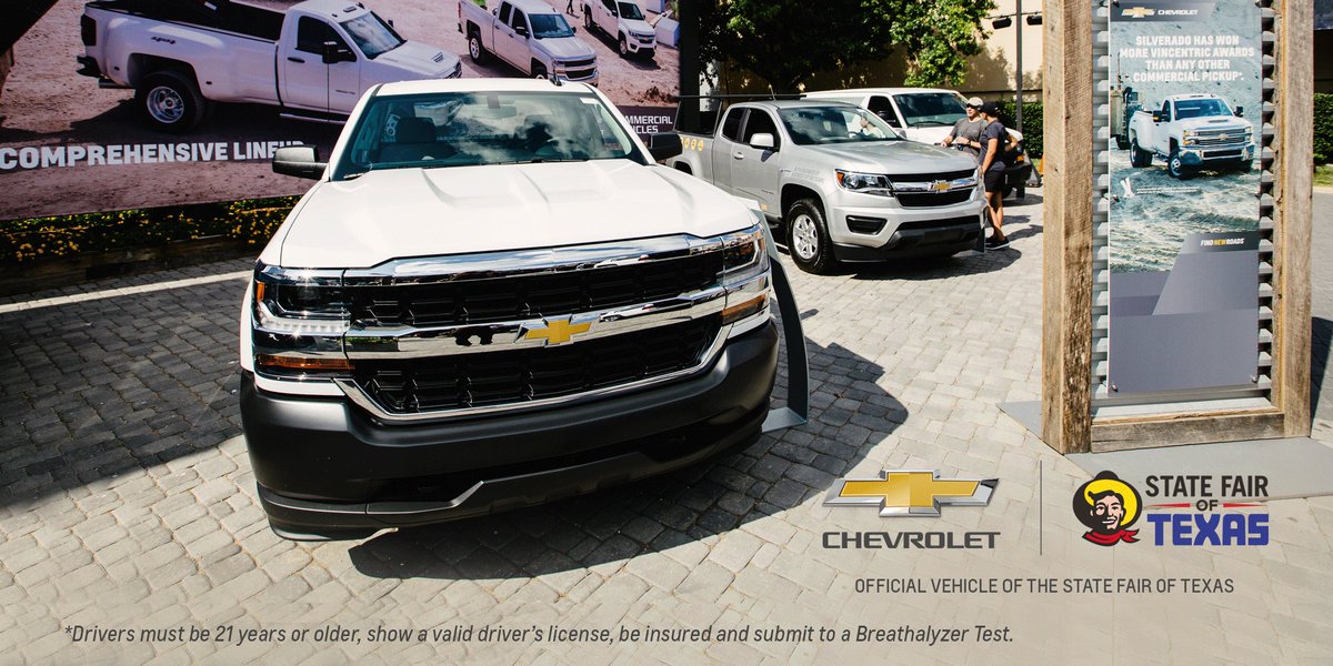 Teague_Chevy's tweet photo. Your chance to try out a #Chevy is waiting for you at the Ride &amp; Drive. Join us at the @StateFairOfTX. Preinscribete para guardar tu lugar en la fila. #BigTex https://t.co/BHwpnlGBKF https://t.co/kFDA1hb9It
