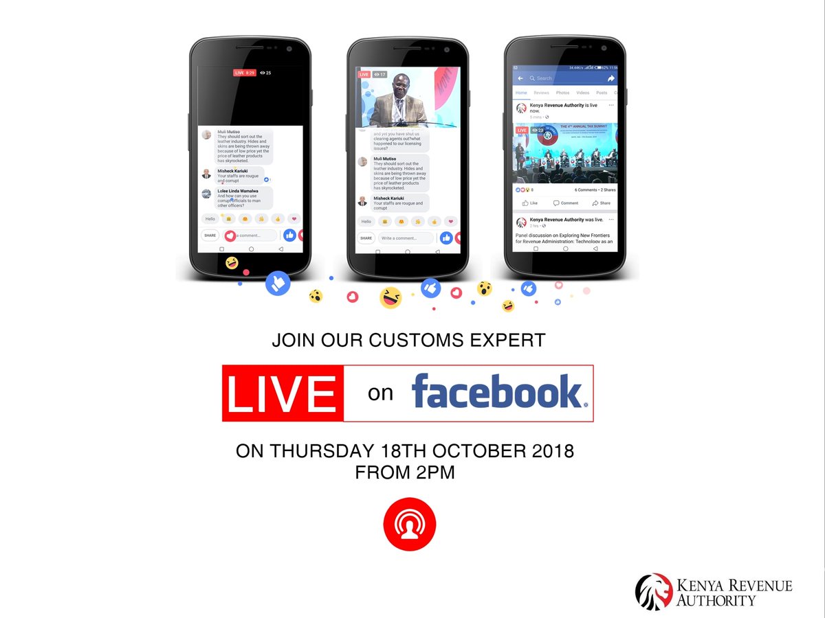 KRACare's tweet photo. Join us tomorrow for a Facebook Live session on Customs related issues. Get your questions ready, our expert will be responding to them in real time.
#UpCloseWithKRA #TaxpayersMonth https://t.co/UepOdMTdW3