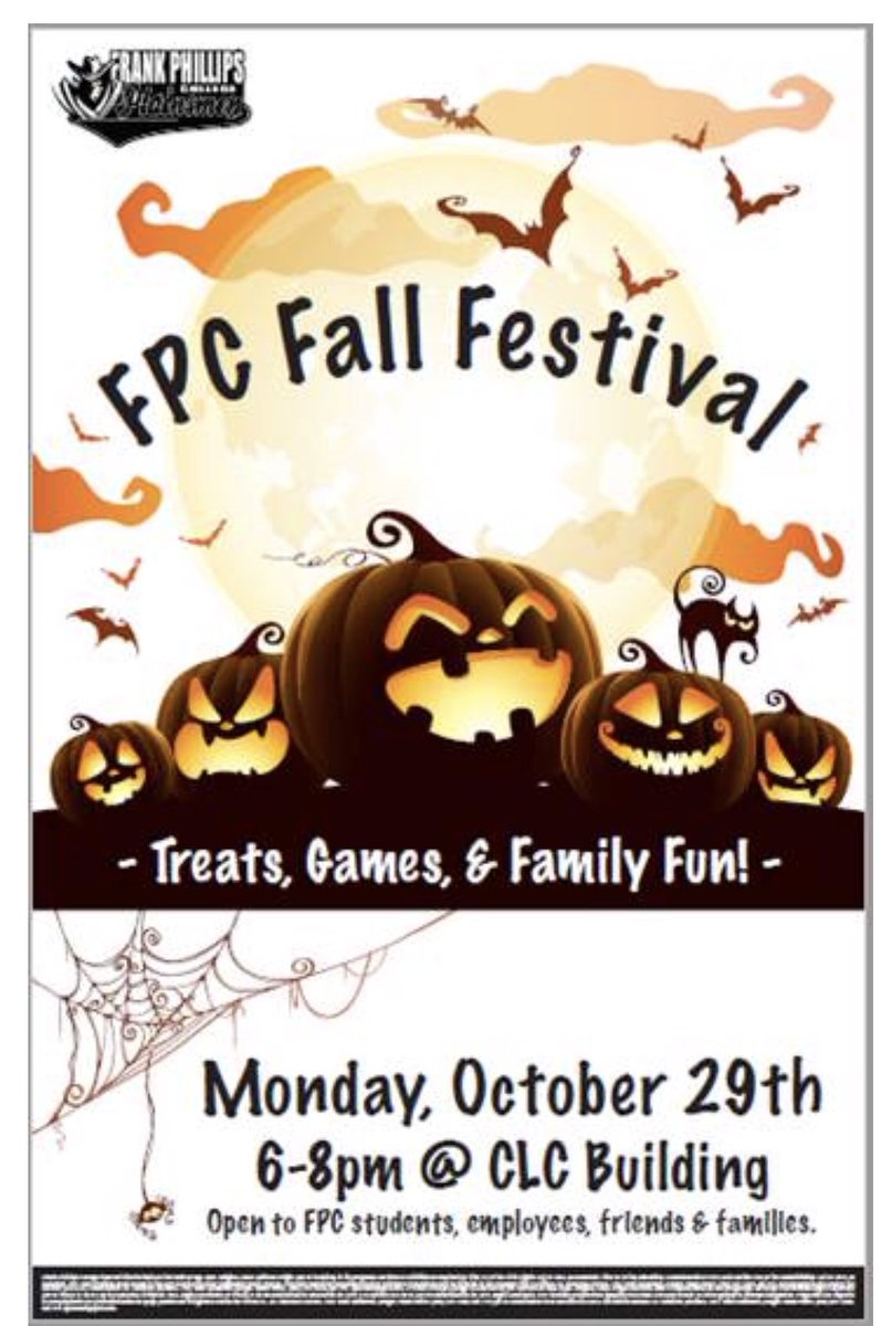 PlainsmenPost's tweet photo. Join us at the FPC Fall Festival. The festival is open to community members and takes place from 6 to 8 pm on Monday, Oct 29. https://t.co/xxMPAYK9c1