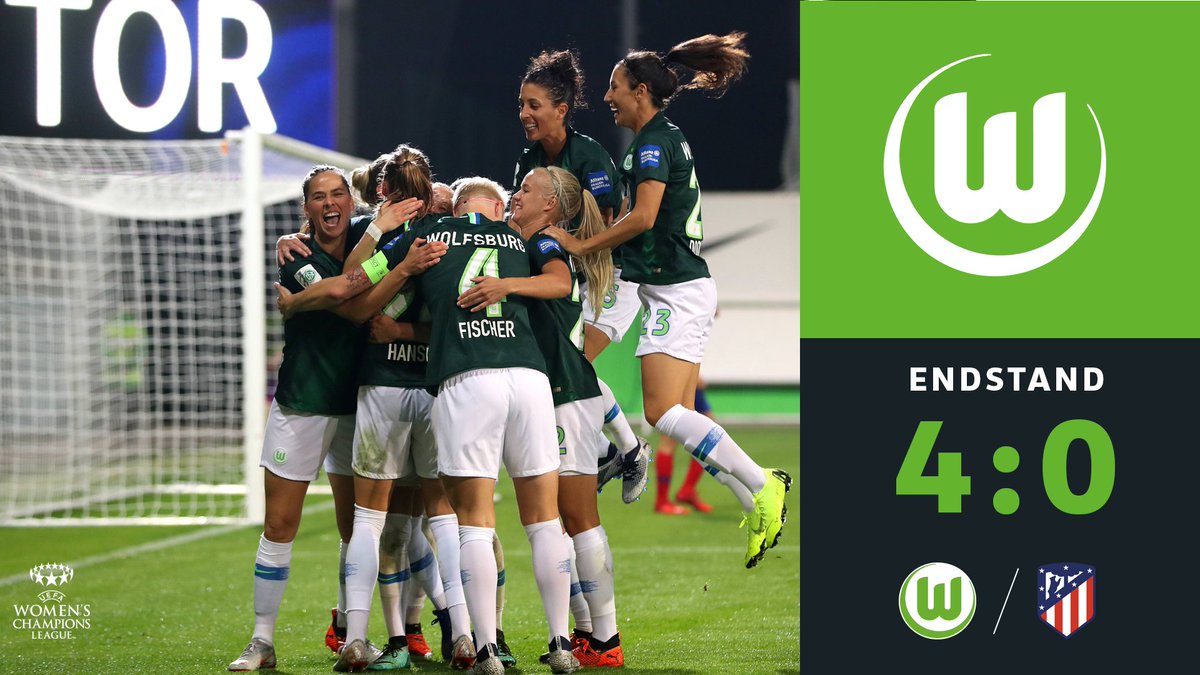 VfL_Wolfsburg's tweet photo. SCHLUSS! Unseren Wölfinnen gelingt ein 4:0-Sieg im Achtelfinal-Hinspiel der #UWCL - ganz stark! 💪 #WOBATL #VfLWolfsburg https://t.co/YYvRRg7lNL