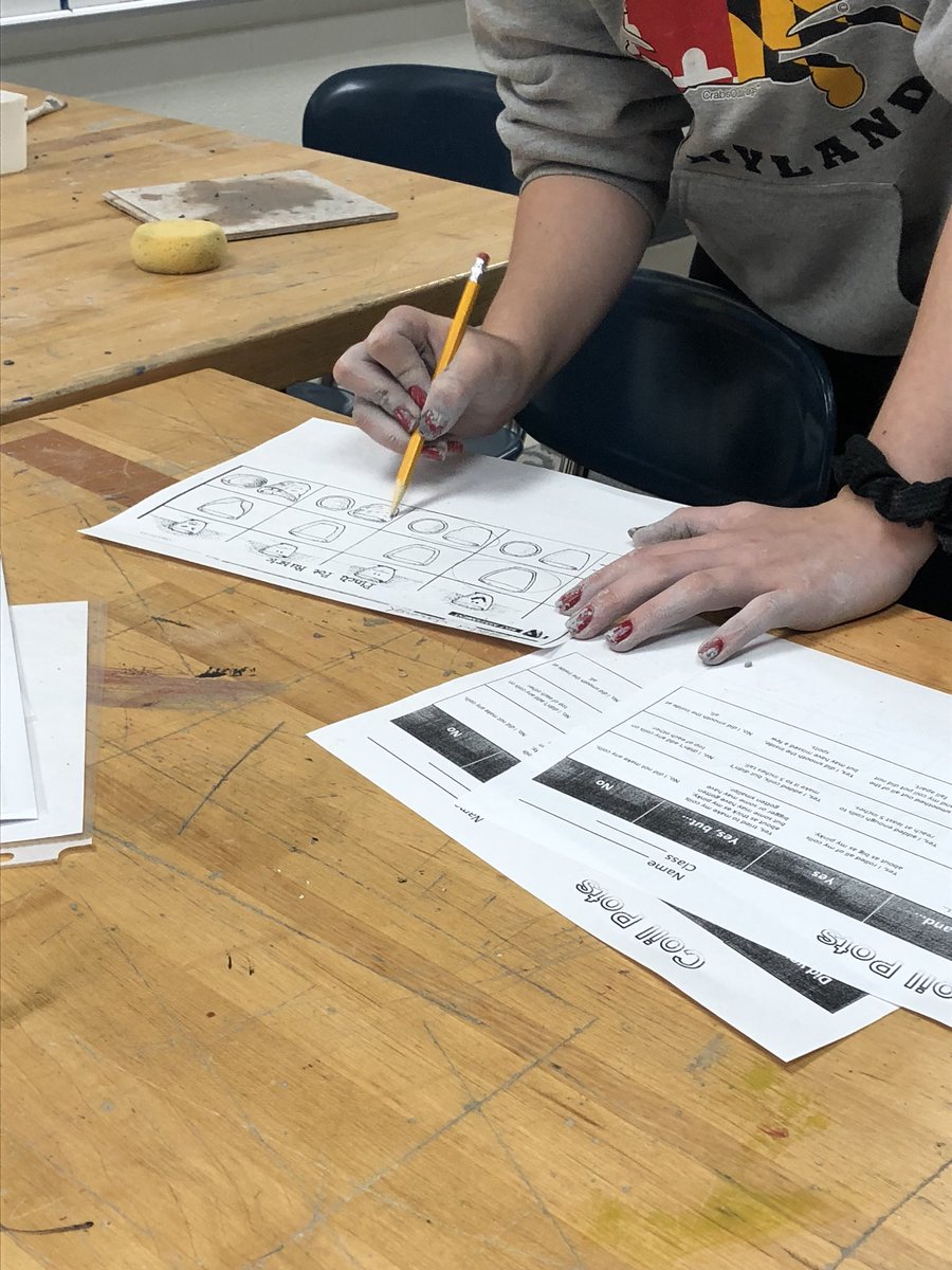 Students in <a href="/SStrenko/">Stephanie Strenko</a> art class self assessing their clay skills. Reflection and self assessment are two of the most powerful tools we can use in helping our students grow. #TMSpanthers