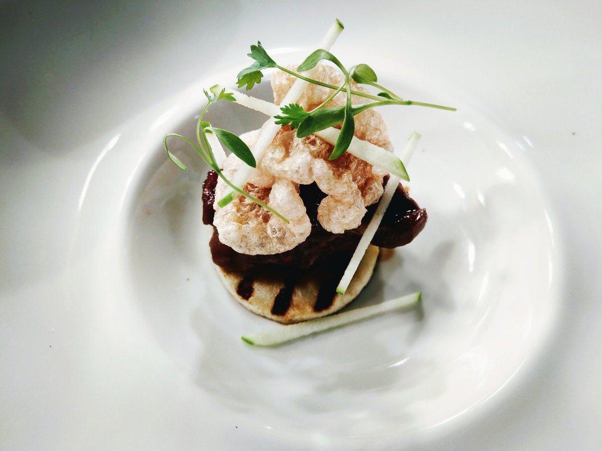 Michael_ball85's tweet photo. New dish on the menu, glazed pig cheek, granny Smith apple served with shellfish and coconut bisque. @Bailbrookhouse #chefslife #seasonalproduce https://t.co/Z7vZMjqhxq