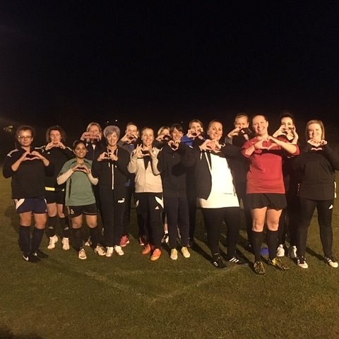 SuffolkFA's tweet photo. Female footballers from Capel Ploughs Wednesday evening session celebrating #lovefootballlivefootball this runs every week at 6pm-7pm #lflf @thisgirlcansuffolk #tgcsuffolk #womensfootball https://t.co/lUIUTmDjyA