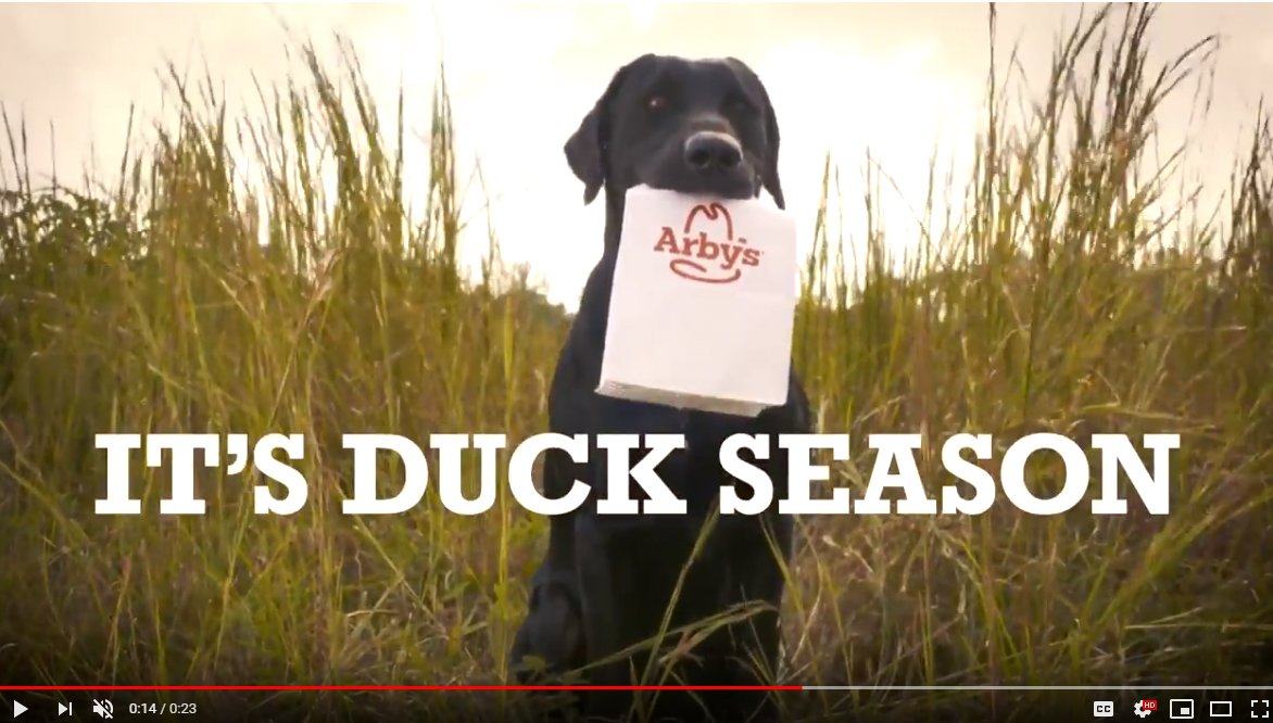 Loving this new <a href="/Arbys/">Arby's</a> commercial for the new duck sandwich! And they supporting <a href="/DucksUnlimited/">Ducks Unlimited</a>, so go grab a bite if you can. youtu.be/SVpi7BT3YfQ