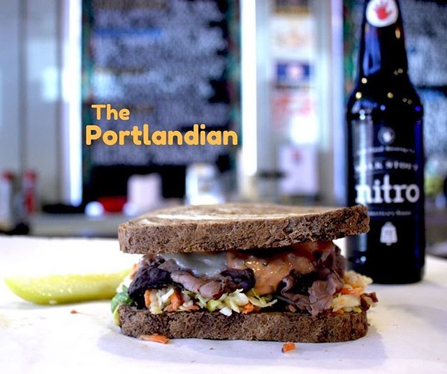 curiousdogknox's tweet photo. The Portlandian - roast beef, Russian sauce, coleslaw, and Swiss cheese on marbled rye bread. https://t.co/9RKB95KD7y https://t.co/XB8PVqGVQB