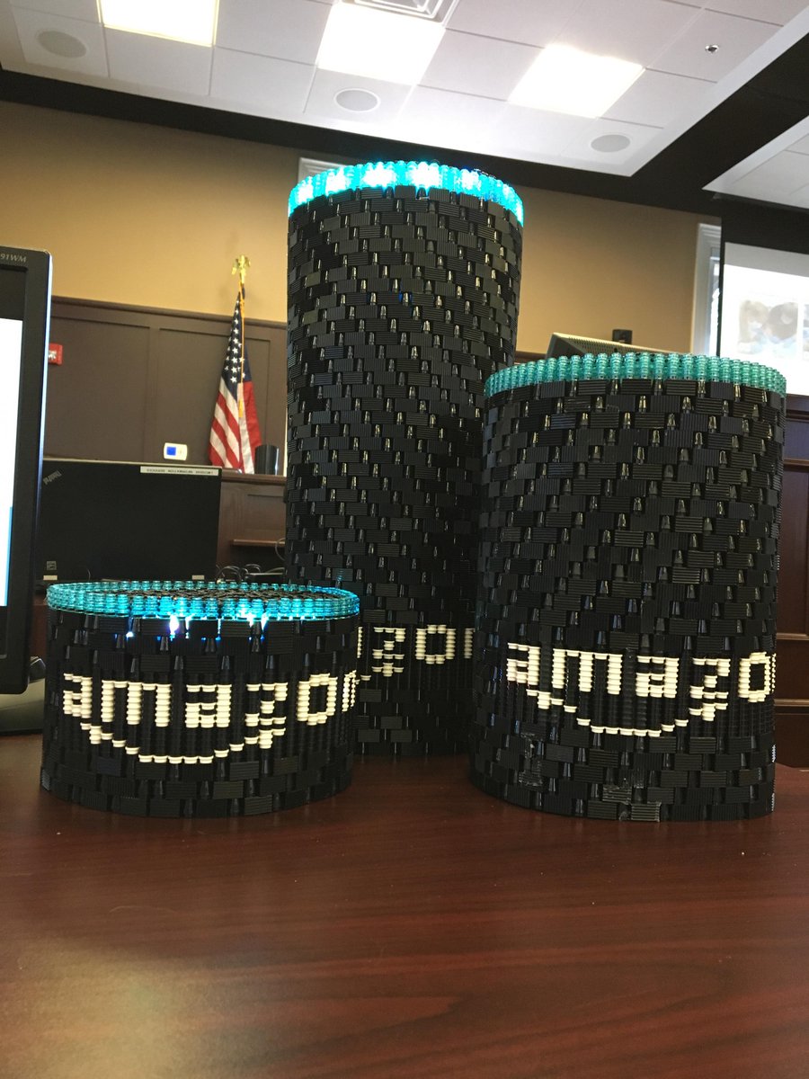 LMU_CVM's tweet photo. Hey @amazon check out this Lego version of the Amazon Echo family one of our faculty made for #InVeST2018. Alexa, do you like legos? @LEGO_Group https://t.co/PIyRz0bBD5