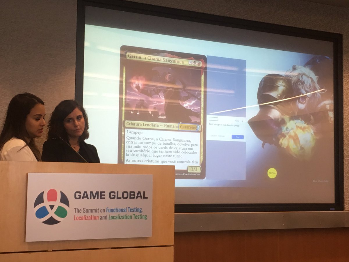 AlphaCRCGames's tweet photo. Francesca Sorrentino from Alpha Games and Maryam Jaddho from Wizards of the Coast presenting on language quality @GameGlobalEvent #Games #localization #conference #languagequality https://t.co/kNT8QcM3jz