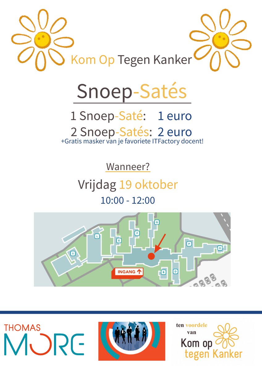 WesleyJanse's tweet photo. De verkoop van snoep-satés voor Kom Op Tegen Kanker begint op vrijdag 19 oktober om 10uur! #itfactory #thomasmore #kotk https://t.co/uOaL7TppRK